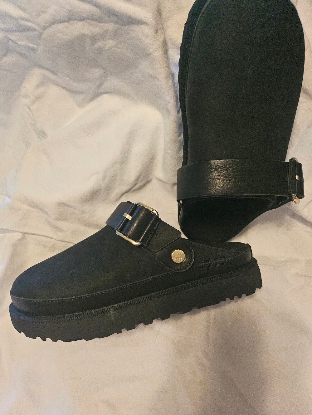 Women's UGG Black Slip-On Buckle Mules